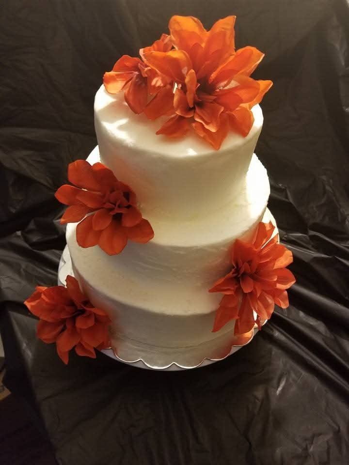 Orange Flower Three-Tier Cake — Inquiry Only