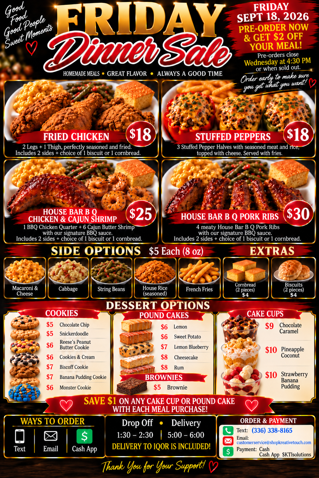 Friday Dinner Sale menu for September 18, 2026