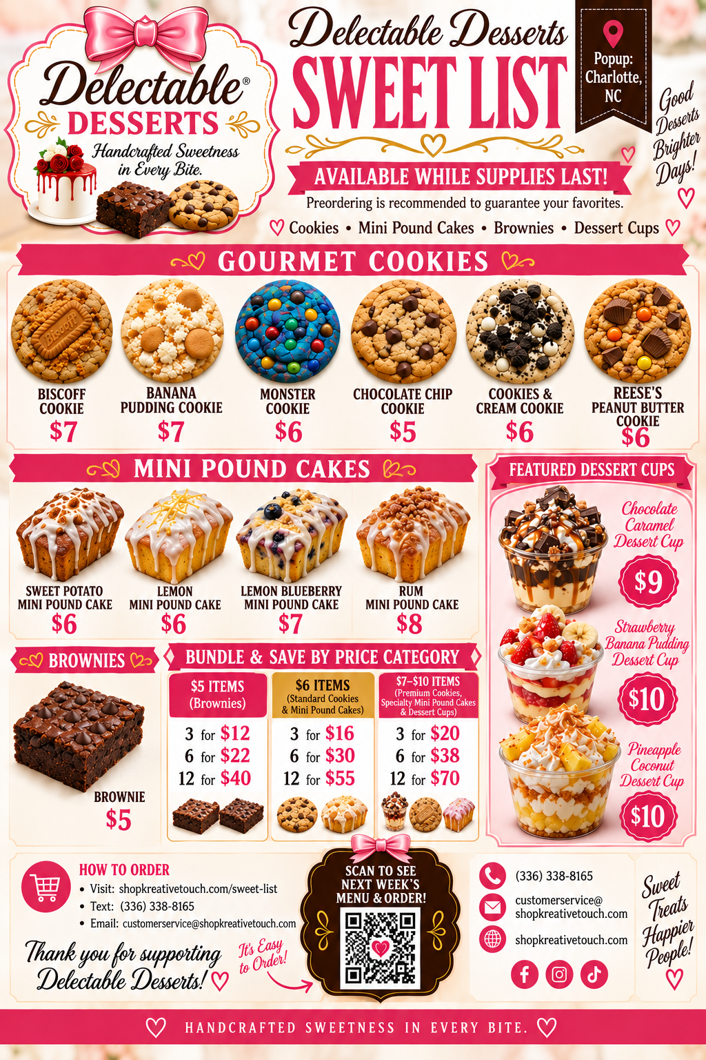 Delectable Desserts Monday Sweet List for the Charlotte popup